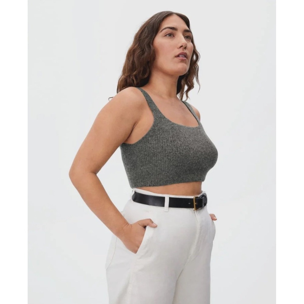 EVERLANE‎ Cozy Stretch Tank Heathered Charcoal Ribbed Knit Cropped Top Size XL